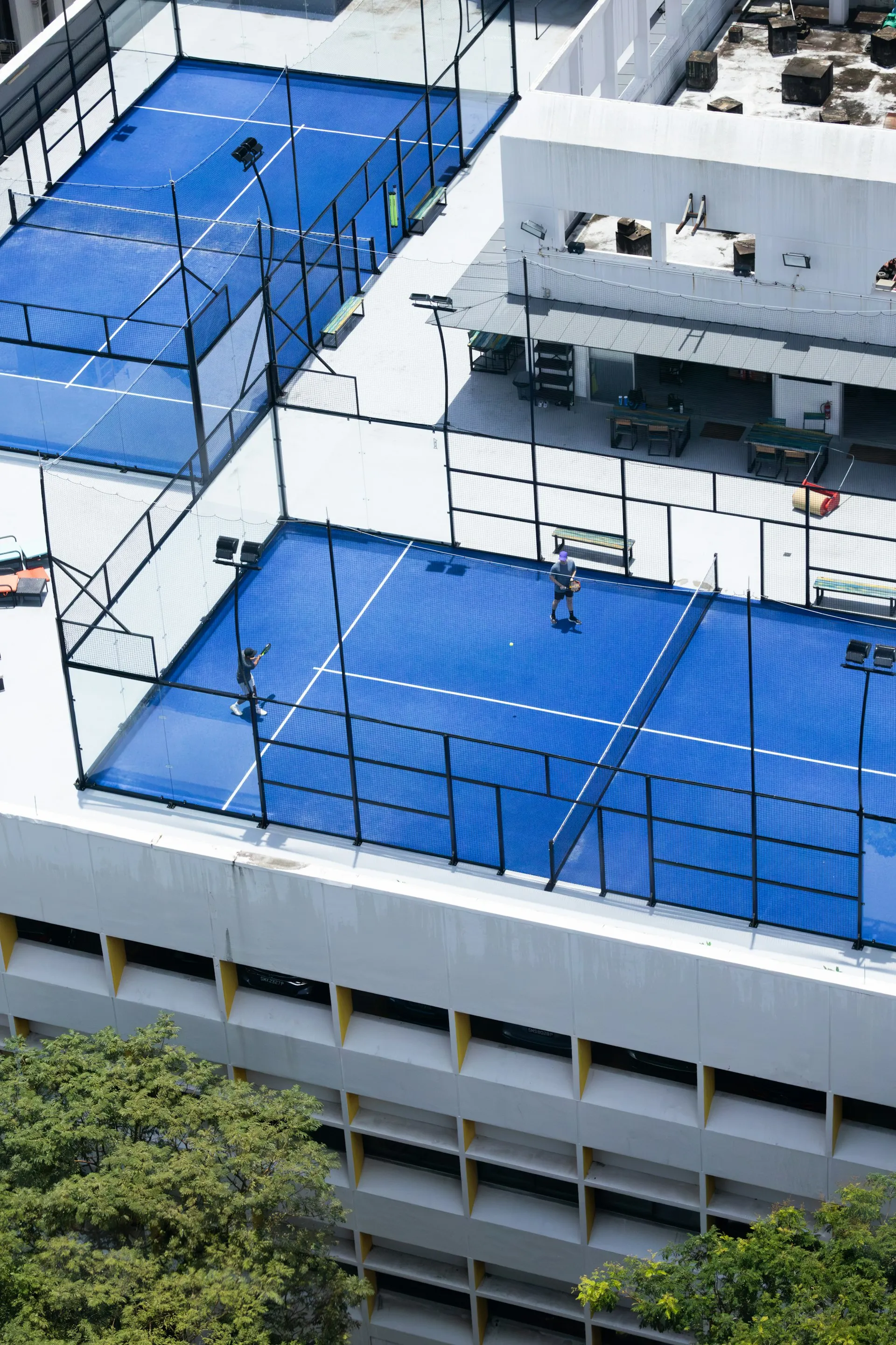 Padel courts on a building rooftop